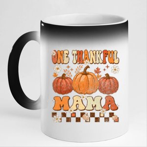 One Thankful Mama Retro Groovy Thanksgiving Autumn Fall 11oz Black Color Changing Mug