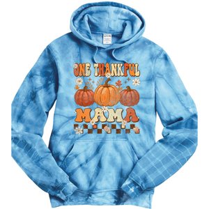 One Thankful Mama Retro Groovy Thanksgiving Autumn Fall Tie Dye Hoodie