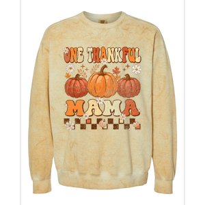 One Thankful Mama Retro Groovy Thanksgiving Autumn Fall Colorblast Crewneck Sweatshirt