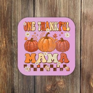 One Thankful Mama Retro Groovy Thanksgiving Autumn Fall Coaster