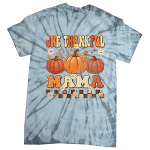 One Thankful Mama Retro Groovy Thanksgiving Autumn Fall Tie-Dye T-Shirt