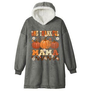 One Thankful Mama Retro Groovy Thanksgiving Autumn Fall Hooded Wearable Blanket