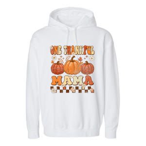 One Thankful Mama Retro Groovy Thanksgiving Autumn Fall Garment-Dyed Fleece Hoodie