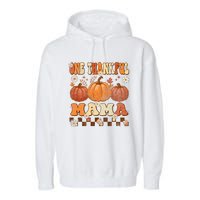 One Thankful Mama Retro Groovy Thanksgiving Autumn Fall Garment-Dyed Fleece Hoodie