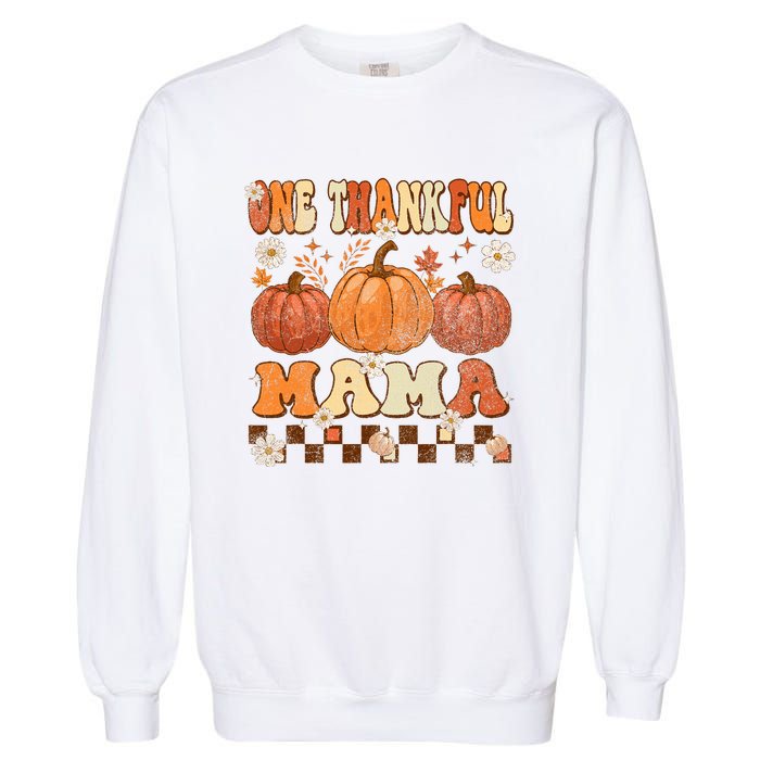 One Thankful Mama Retro Groovy Thanksgiving Autumn Fall Garment-Dyed Sweatshirt