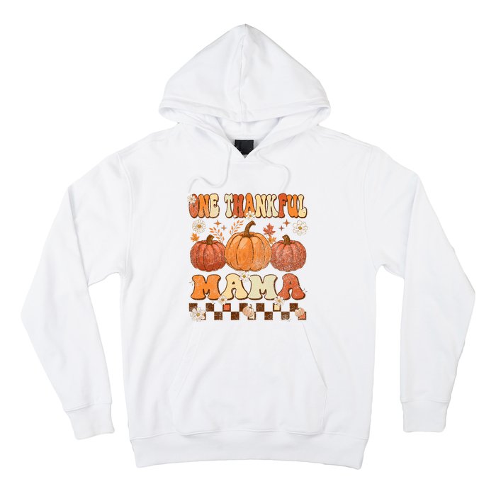 One Thankful Mama Retro Groovy Thanksgiving Autumn Fall Hoodie