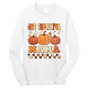 One Thankful Mama Retro Groovy Thanksgiving Autumn Fall Long Sleeve Shirt