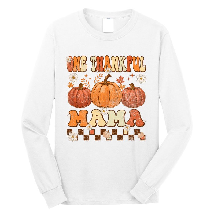 One Thankful Mama Retro Groovy Thanksgiving Autumn Fall Long Sleeve Shirt