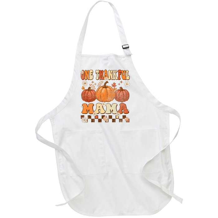 One Thankful Mama Retro Groovy Thanksgiving Autumn Fall Full-Length Apron With Pockets