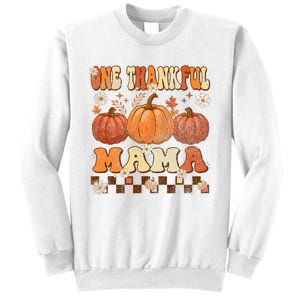 One Thankful Mama Retro Groovy Thanksgiving Autumn Fall Sweatshirt