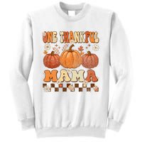 One Thankful Mama Retro Groovy Thanksgiving Autumn Fall Sweatshirt