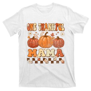 One Thankful Mama Retro Groovy Thanksgiving Autumn Fall T-Shirt