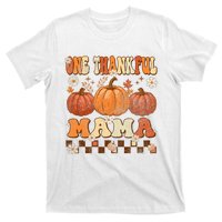 One Thankful Mama Retro Groovy Thanksgiving Autumn Fall T-Shirt