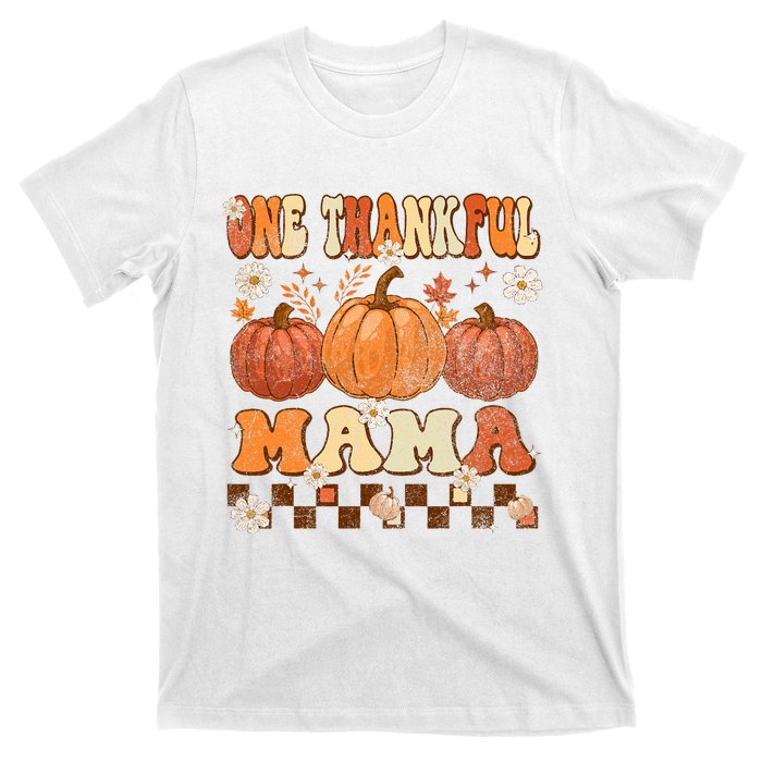 One Thankful Mama Retro Groovy Thanksgiving Autumn Fall T-Shirt