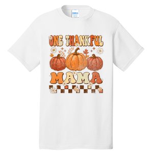 One Thankful Mama Retro Groovy Thanksgiving Autumn Fall Tall T-Shirt