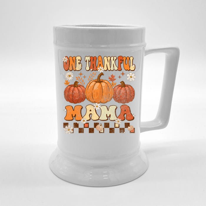 One Thankful Mama Retro Groovy Thanksgiving Autumn Fall Beer Stein