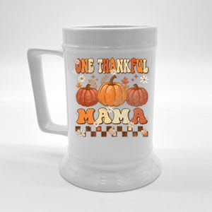 One Thankful Mama Retro Groovy Thanksgiving Autumn Fall Beer Stein