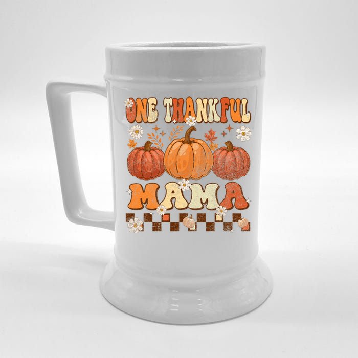 One Thankful Mama Retro Groovy Thanksgiving Autumn Fall Beer Stein