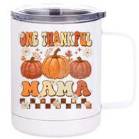 One Thankful Mama Retro Groovy Thanksgiving Autumn Fall 12 oz Stainless Steel Tumbler Cup