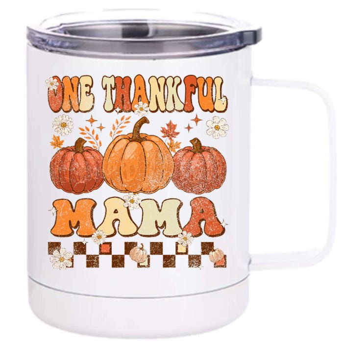 One Thankful Mama Retro Groovy Thanksgiving Autumn Fall 12 oz Stainless Steel Tumbler Cup