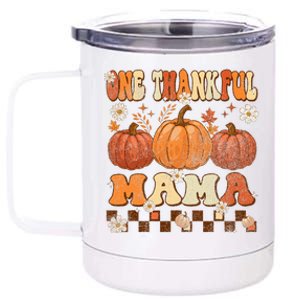 One Thankful Mama Retro Groovy Thanksgiving Autumn Fall 12 oz Stainless Steel Tumbler Cup