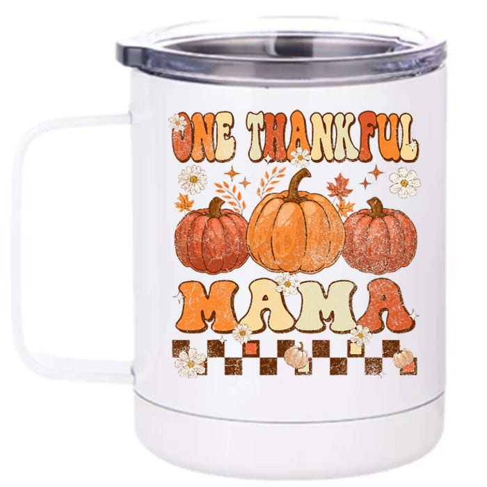 One Thankful Mama Retro Groovy Thanksgiving Autumn Fall 12 oz Stainless Steel Tumbler Cup