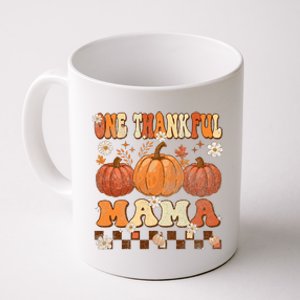 One Thankful Mama Retro Groovy Thanksgiving Autumn Fall Coffee Mug