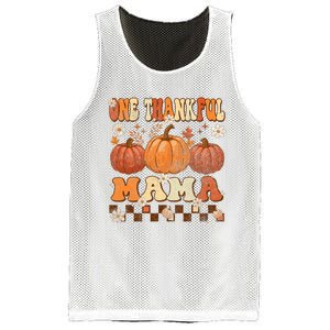 One Thankful Mama Retro Groovy Thanksgiving Autumn Fall Mesh Reversible Basketball Jersey Tank