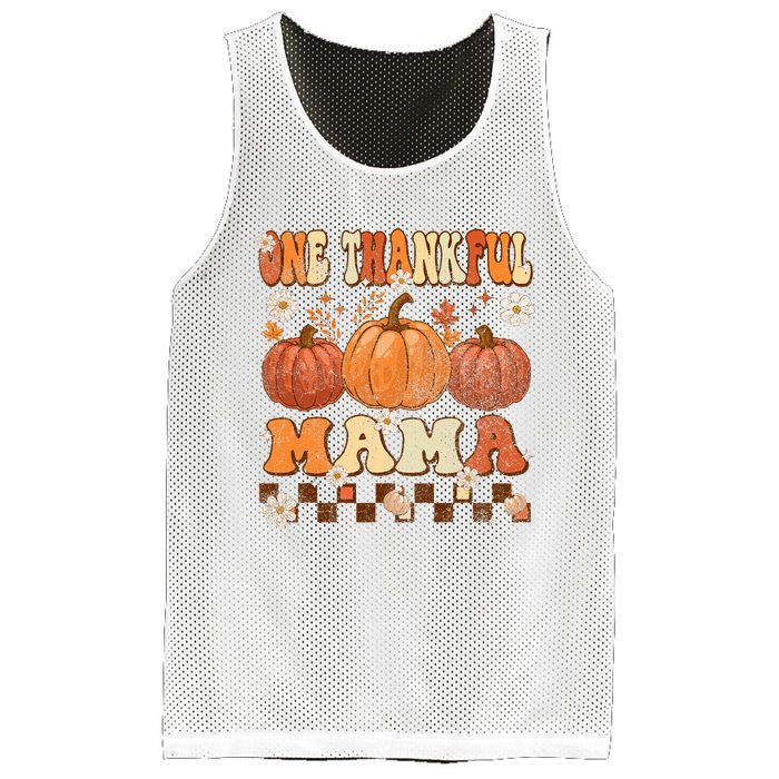 One Thankful Mama Retro Groovy Thanksgiving Autumn Fall Mesh Reversible Basketball Jersey Tank