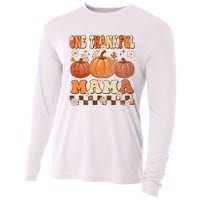 One Thankful Mama Retro Groovy Thanksgiving Autumn Fall Cooling Performance Long Sleeve Crew