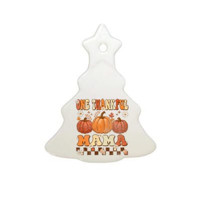 One Thankful Mama Retro Groovy Thanksgiving Autumn Fall Ceramic Tree Ornament