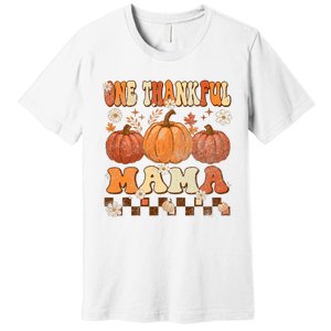 One Thankful Mama Retro Groovy Thanksgiving Autumn Fall Premium T-Shirt