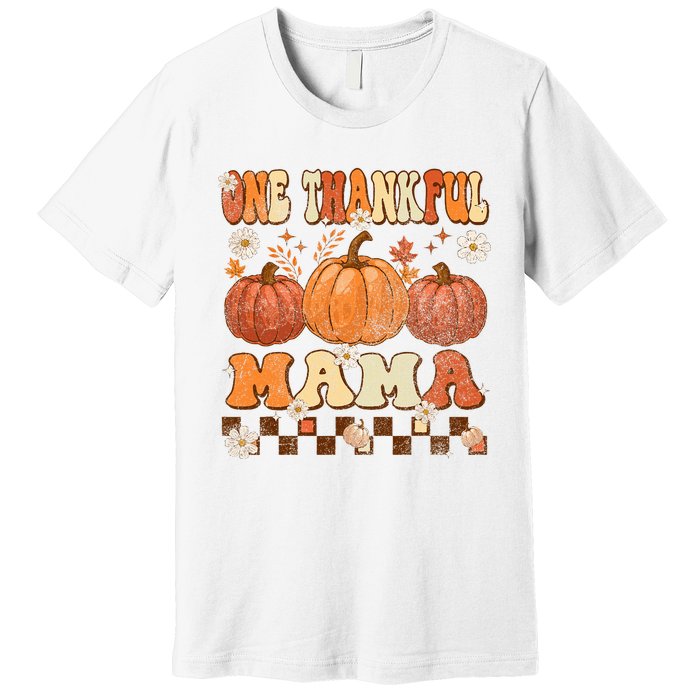 One Thankful Mama Retro Groovy Thanksgiving Autumn Fall Premium T-Shirt