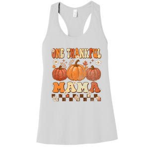 One Thankful Mama Retro Groovy Thanksgiving Autumn Fall Women's Racerback Tank