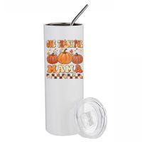 One Thankful Mama Retro Groovy Thanksgiving Autumn Fall Stainless Steel Tumbler