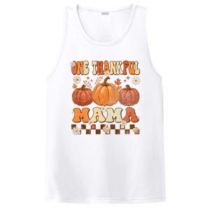 One Thankful Mama Retro Groovy Thanksgiving Autumn Fall PosiCharge Competitor Tank