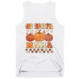 One Thankful Mama Retro Groovy Thanksgiving Autumn Fall Tank Top