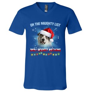 On The Naughty List And Great Pyrenees Santa Hat Christmas Gift V-Neck T-Shirt