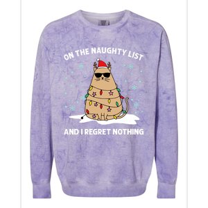 On The Naughty List And I Regret Nothing Cat Christmas Light Gift Colorblast Crewneck Sweatshirt