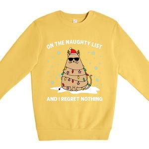 On The Naughty List And I Regret Nothing Cat Christmas Light Gift Premium Crewneck Sweatshirt