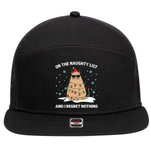 On The Naughty List And I Regret Nothing Cat Christmas Light Gift 7 Panel Mesh Trucker Snapback Hat