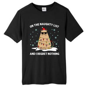 On The Naughty List And I Regret Nothing Cat Christmas Light Gift Tall Fusion ChromaSoft Performance T-Shirt