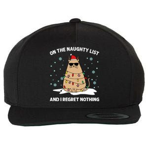 On The Naughty List And I Regret Nothing Cat Christmas Light Gift Wool Snapback Cap