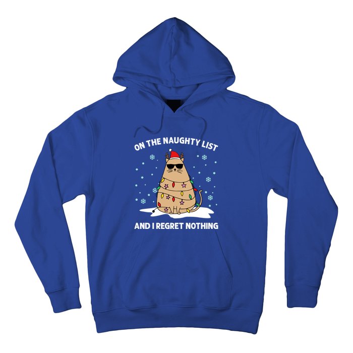 On The Naughty List And I Regret Nothing Cat Christmas Light Gift Hoodie