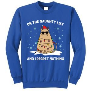 On The Naughty List And I Regret Nothing Cat Christmas Light Gift Sweatshirt