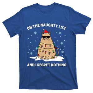 On The Naughty List And I Regret Nothing Cat Christmas Light Gift T-Shirt