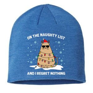 On The Naughty List And I Regret Nothing Cat Christmas Light Gift Sustainable Beanie