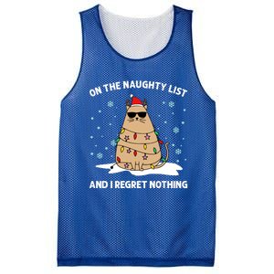 On The Naughty List And I Regret Nothing Cat Christmas Light Gift Mesh Reversible Basketball Jersey Tank