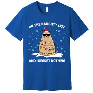 On The Naughty List And I Regret Nothing Cat Christmas Light Gift Premium T-Shirt