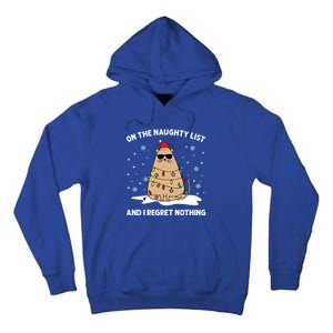 On The Naughty List And I Regret Nothing Cat Christmas Light Gift Tall Hoodie